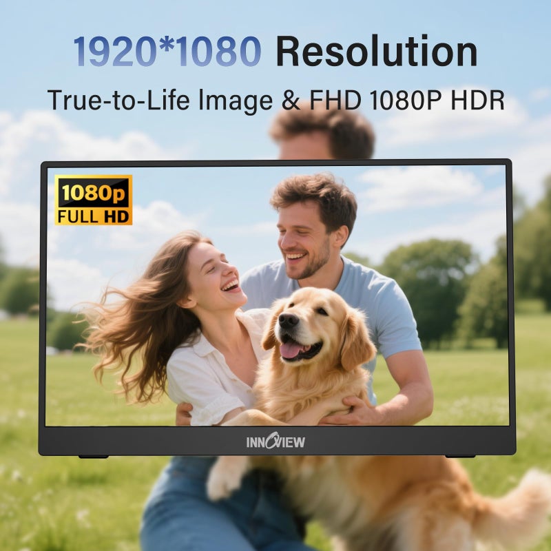 InnoView Portable Monitor, 15.6 Inch FHD 1080P HDMI USB C Second External Monitor for Laptop, Desktop, MacBook, Phones, Tablet, PS5/4, Xbox, Switch, Built-in Speaker with Protective Case - Image 2