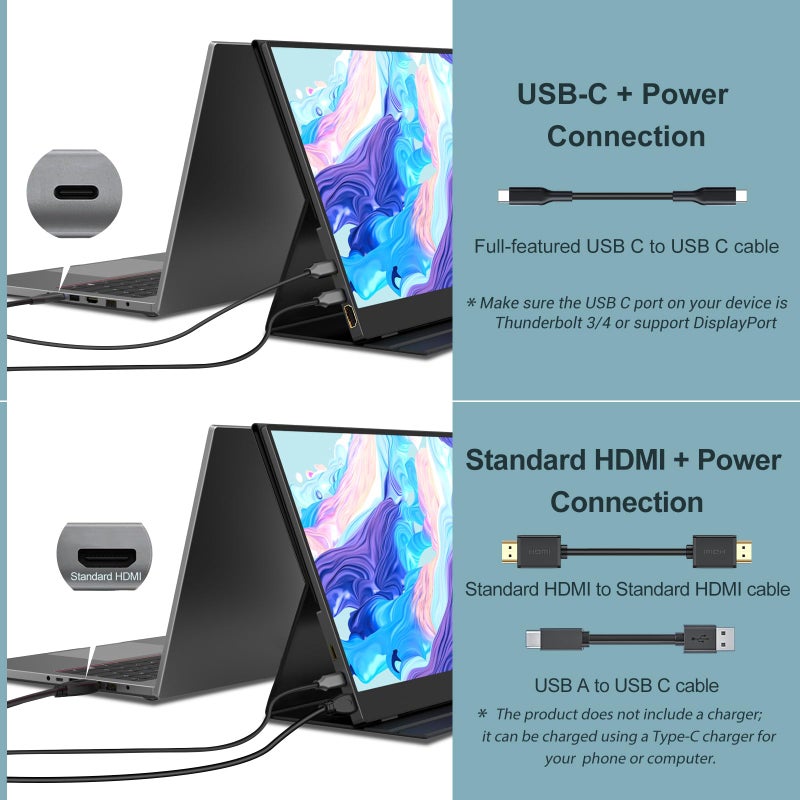 InnoView Portable Monitor, 15.6 Inch FHD 1080P HDMI USB C Second External Monitor for Laptop, Desktop, MacBook, Phones, Tablet, PS5/4, Xbox, Switch, Built-in Speaker with Protective Case - Image 3