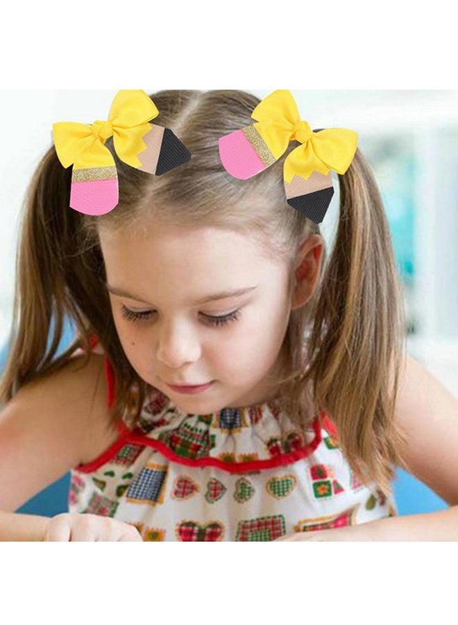 توتلوكس مشابك شعر Totelux Pencil Hair Bows ومشابك شعر العودة إلى المدرسة ومشابك شعر صفراء على شكل قلم رصاص ومشابك شعر على شكل تمساح وعقدة كبيرة إكسسوارات شعر للنساء والفتيات في أول يوم دراسي وهدايا حفلات الترحيب بالعودة، قطعتان - Image 2