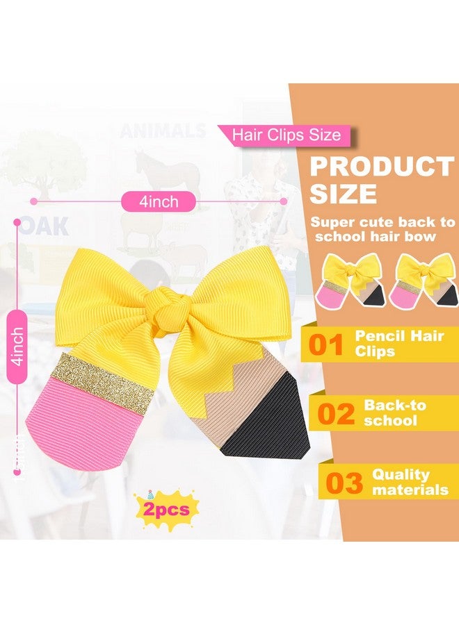 توتلوكس مشابك شعر Totelux Pencil Hair Bows ومشابك شعر العودة إلى المدرسة ومشابك شعر صفراء على شكل قلم رصاص ومشابك شعر على شكل تمساح وعقدة كبيرة إكسسوارات شعر للنساء والفتيات في أول يوم دراسي وهدايا حفلات الترحيب بالعودة، قطعتان - Image 3