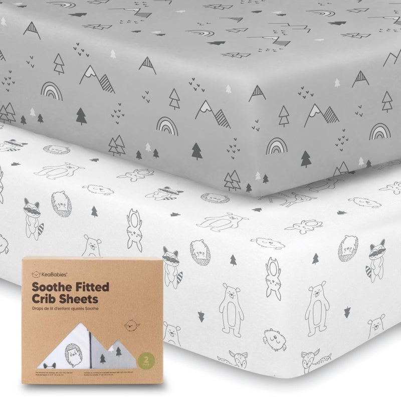 KeaBabies 2-Pack Organic Crib Sheets for Boys, Girls - 52x28 Fitted Crib Mattress Sheet Neutral, Breathable Jersey Cotton Cover for Baby Bed, Toddler Mattress, Soft & Cute Prints (Woodland) - Image 1