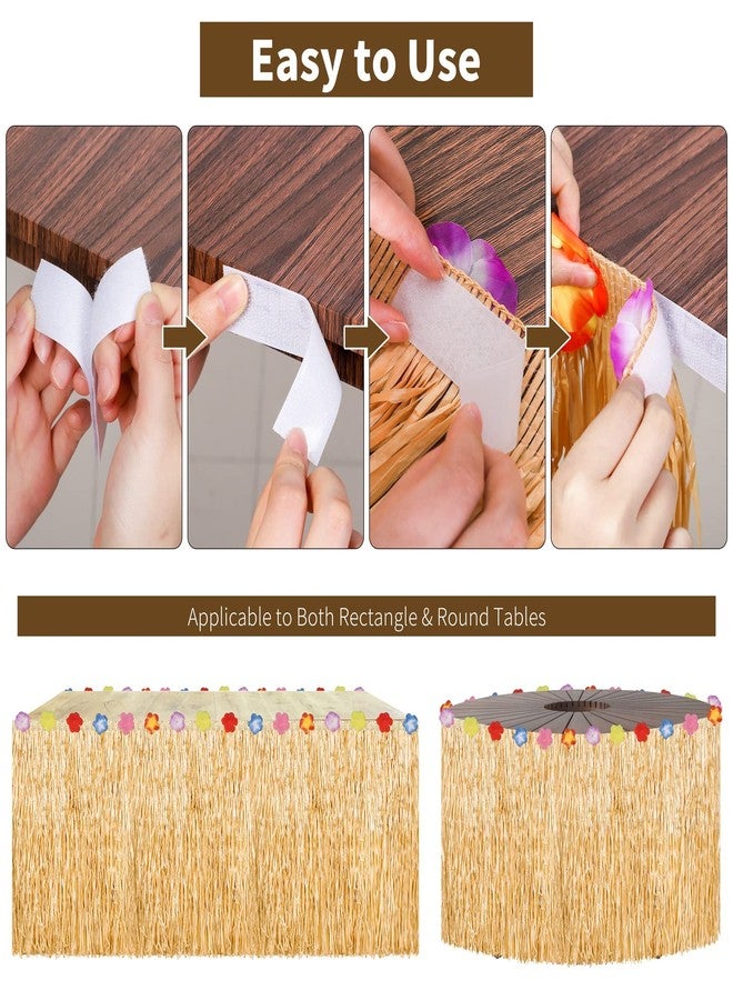 Cohpoh 4 Packs Luau Grass Table Skirt Fringe Brown Grass Skirt 108 x 30 Inch Hibiscus Hawaiian Table Skirts Tropical Luau Party Decorations for Moana Themed Events, Birthday - Image 3