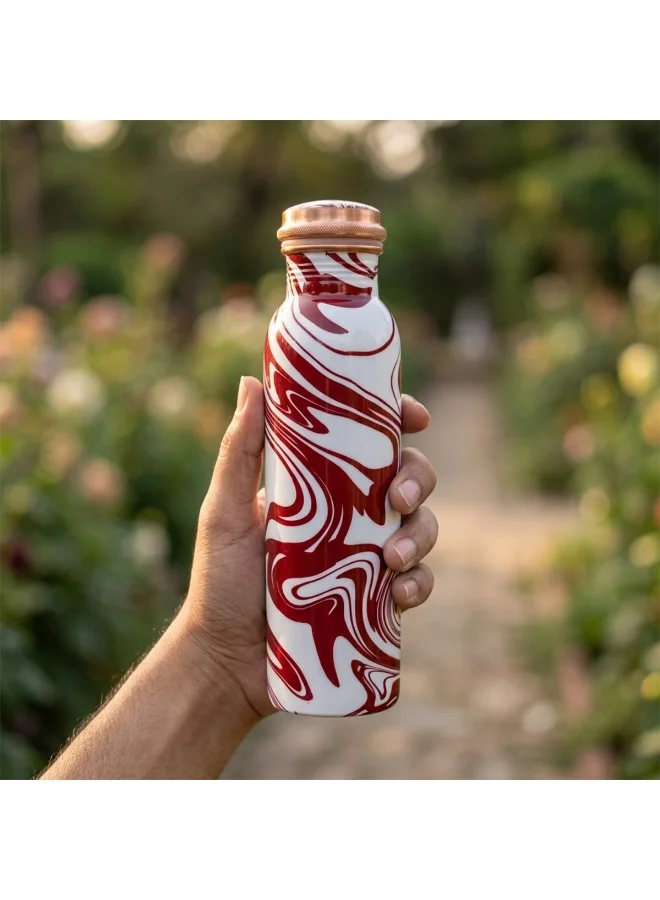 Mobcos Mobcos Crimson Wave Copper Water Bottle 1 Ltr, 99% Pure Copper Bottle with Leakproof Screw Cap, Handmade Marbled Design, Reusable Water Bottle for Home, Office & Travel