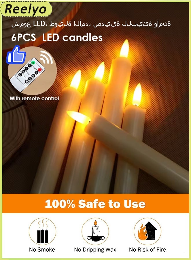 Reelyo 6PCS LED Straight Taper Candle Battery Operated Flameless Candle Tea Unscented Electronic Light Set For Festive Atmosphere home, spa, Indoor Outdoor Votive, Aniversary, Wedding Centerpiece Table Decor, Funeral, Halloween, White - Image 1