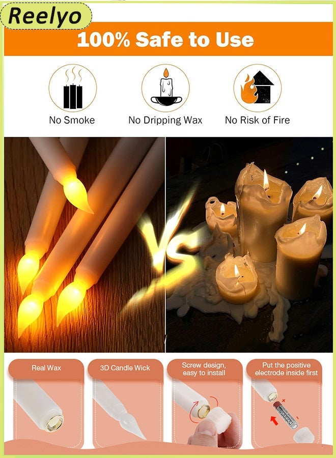 Reelyo 6PCS LED Straight Taper Candle Battery Operated Flameless Candle Tea Unscented Electronic Light Set For Festive Atmosphere home, spa, Indoor Outdoor Votive, Aniversary, Wedding Centerpiece Table Decor, Funeral, Halloween, White - Image 4