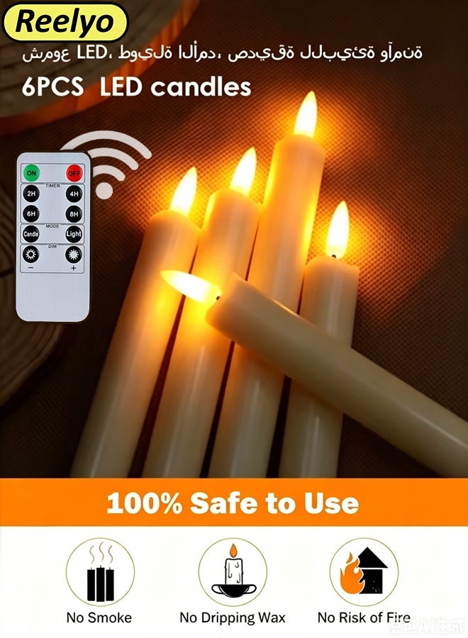 Reelyo 6 Pcs LED Candle with Remote Timer Dimmer, Battery Operated Flameless Straight Taper Tea Candle Electronic Light Set for World Cup Viewing Party, Match Night Decor, Festive Atmosphere, Home, Spa, Indoor Outdoor Votive, Aniversary, Wedding Centerpiece Table Decor, Funeral, Halloween, White - Image 1
