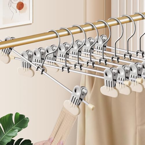 HWAJAN Pants Hangers with Wide Clips 30 Pack Adjustable Skirt Hangers for Women Non-Slip Clothes Hanger for Pants Heavy Duty Space Saving Trousers Hanger for Jeans,Shorts Ivory,12Inch - Image 4