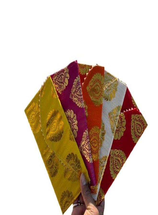 Kyzzo Silk Shagun Envelopes Pack of 5, Premium Golden Brocade Designer Lifafa for Wedding, Haldi, Mehendi, Diwali, Rakhi and Birthday, Traditional Indian Money Envelopes for Cash Gifting, Multicolor - Image 5