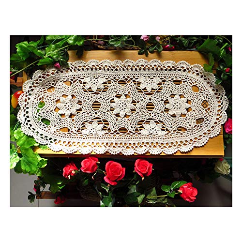 Laivigo Handmade Crochet Lace Oval Lucky Flower Tablecloth Table Runner Doilies Doily,12x24 Inch，Beige - Image 1