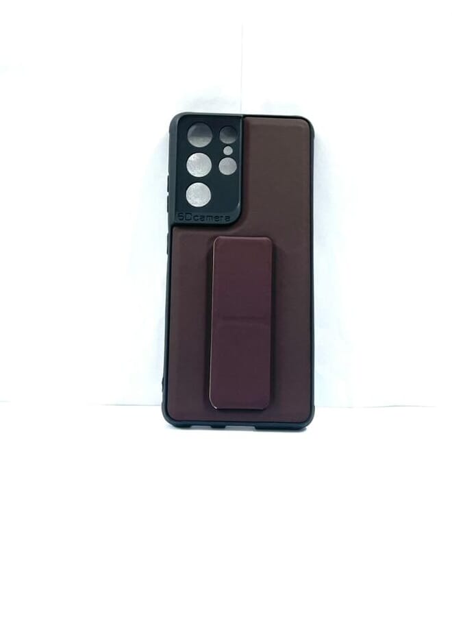 Case Cover With Magnetic Hand Grip For Samsung Galaxy S21 Ultra Black/Brown - Image 1