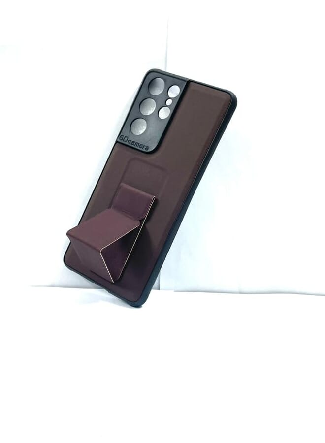 Case Cover With Magnetic Hand Grip For Samsung Galaxy S21 Ultra Black/Brown - Image 2