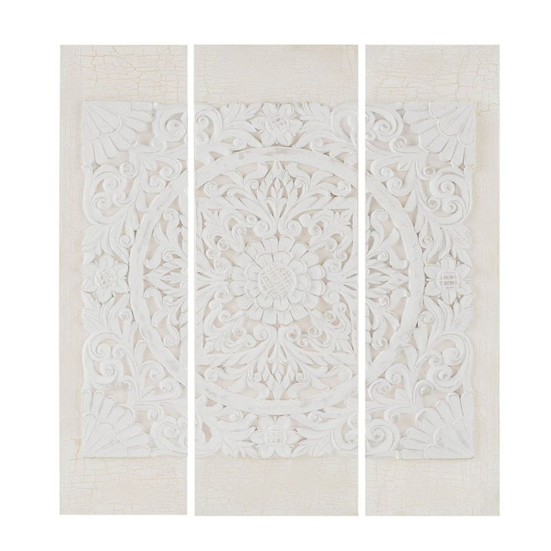 madison park Madison Park Wall Art Living Room Decor  White Mandala Damask 3D Embelished Canvas Home Accent Dining Bathroom Decoration Ready to Hang Painting for Bedroom Multisizes Off White 3 Piece 