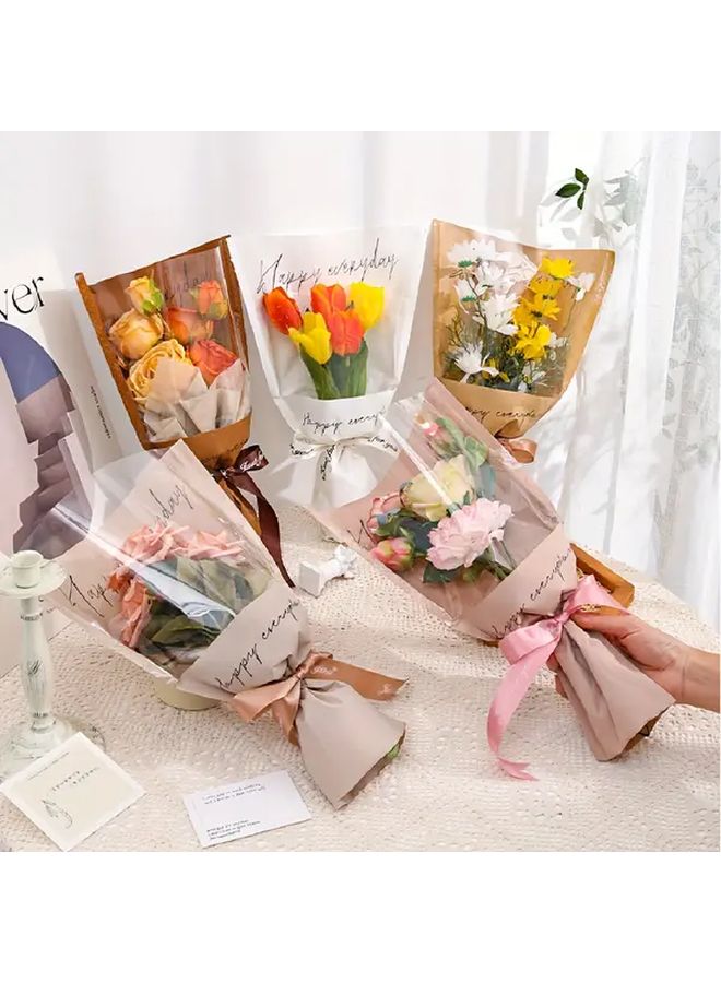 10pcs White Kraft Paper Flower Bouquet Bags with Ribbon for Weddings Birthdays - Image 1