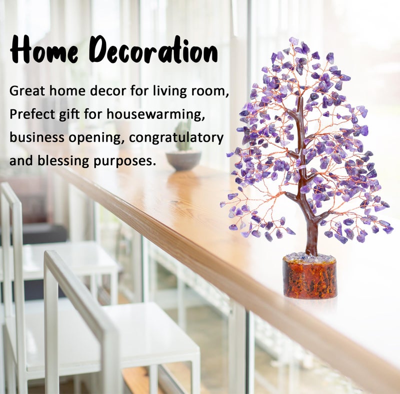 Crocon Amethyst Gemstone Tree Feng Shui Figurine Money Bonsai Chakra Balancing Good Luck Reiki Healing Crystals Decoration Ornament Sculpture Prosperity Table Decor Gift Size 10-12"" - Image 3