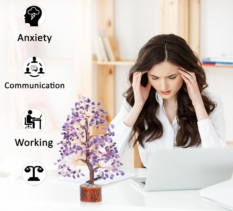 Crocon Amethyst Gemstone Tree Feng Shui Figurine Money Bonsai Chakra Balancing Good Luck Reiki Healing Crystals Decoration Ornament Sculpture Prosperity Table Decor Gift Size 10-12"" - Image 4