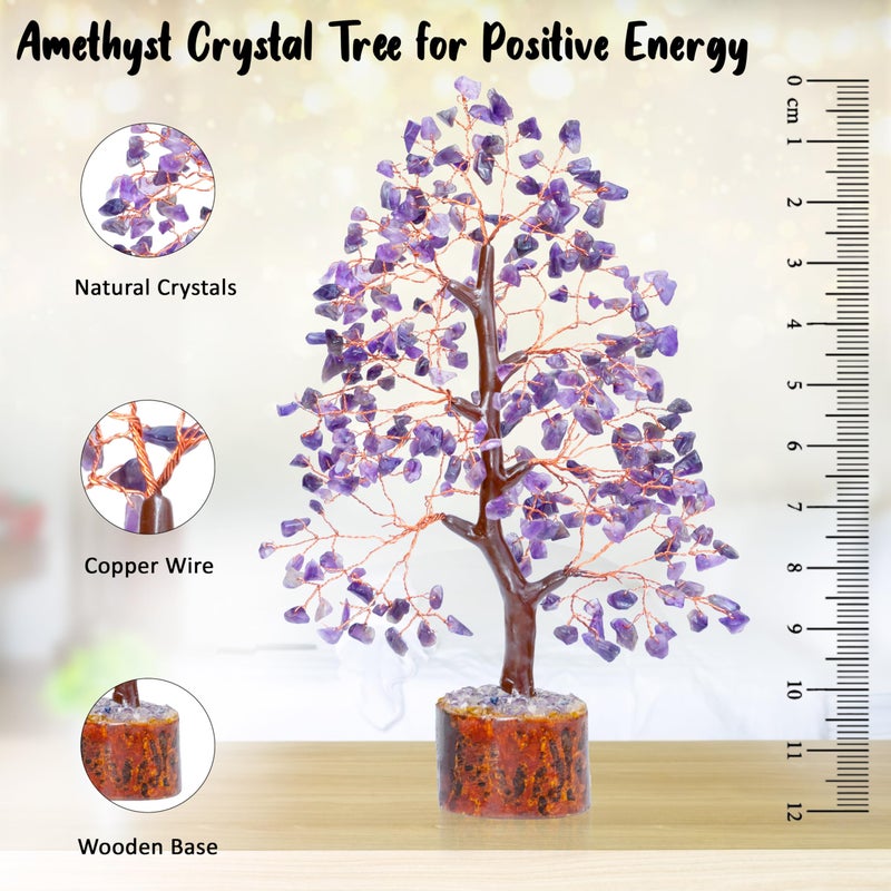 Crocon Amethyst Gemstone Tree Feng Shui Figurine Money Bonsai Chakra Balancing Good Luck Reiki Healing Crystals Decoration Ornament Sculpture Prosperity Table Decor Gift Size 10-12"" - Image 2
