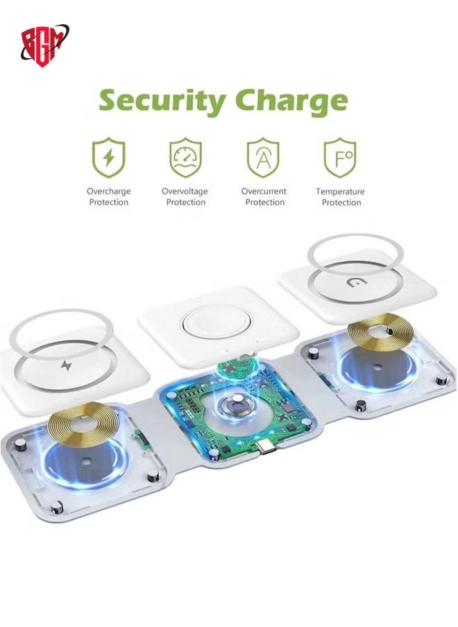 BGM 3 in 1 Wireless Charger, Foldable Magnetic Charger Station, 18W Fast Wireless Charging Pad, Compatible with iPhone 14/13/12/11, Samsung Galaxy, AirPods, Google Pixel, Apple Watch  - Image 3