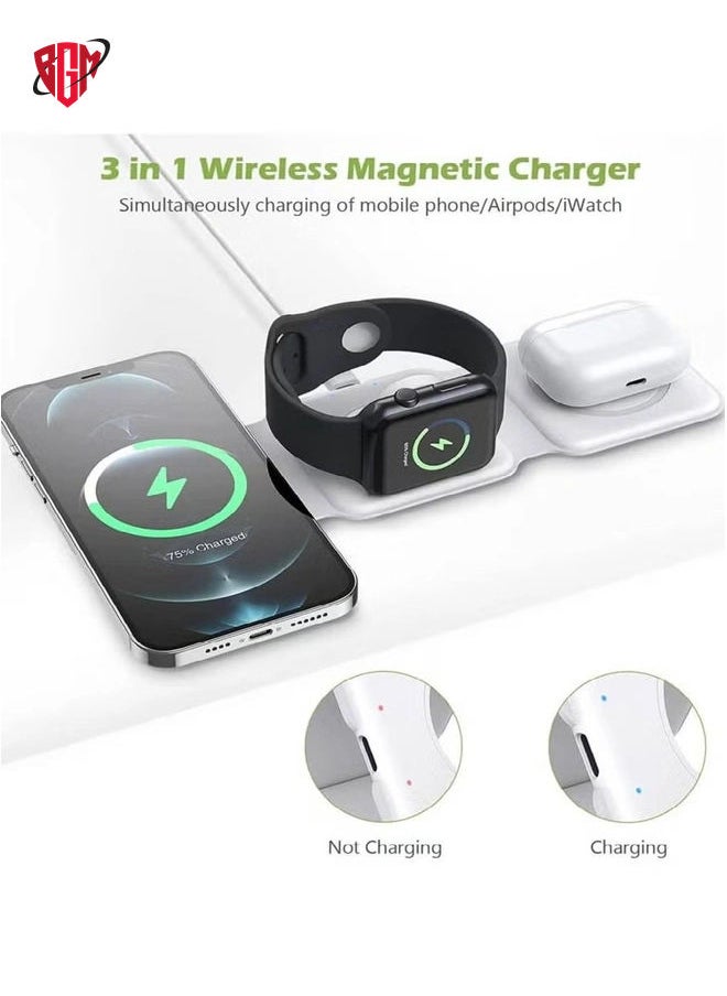 BGM 3 in 1 Wireless Charger, Foldable Magnetic Charger Station, 18W Fast Wireless Charging Pad, Compatible with iPhone 14/13/12/11, Samsung Galaxy, AirPods, Google Pixel, Apple Watch  - Image 2