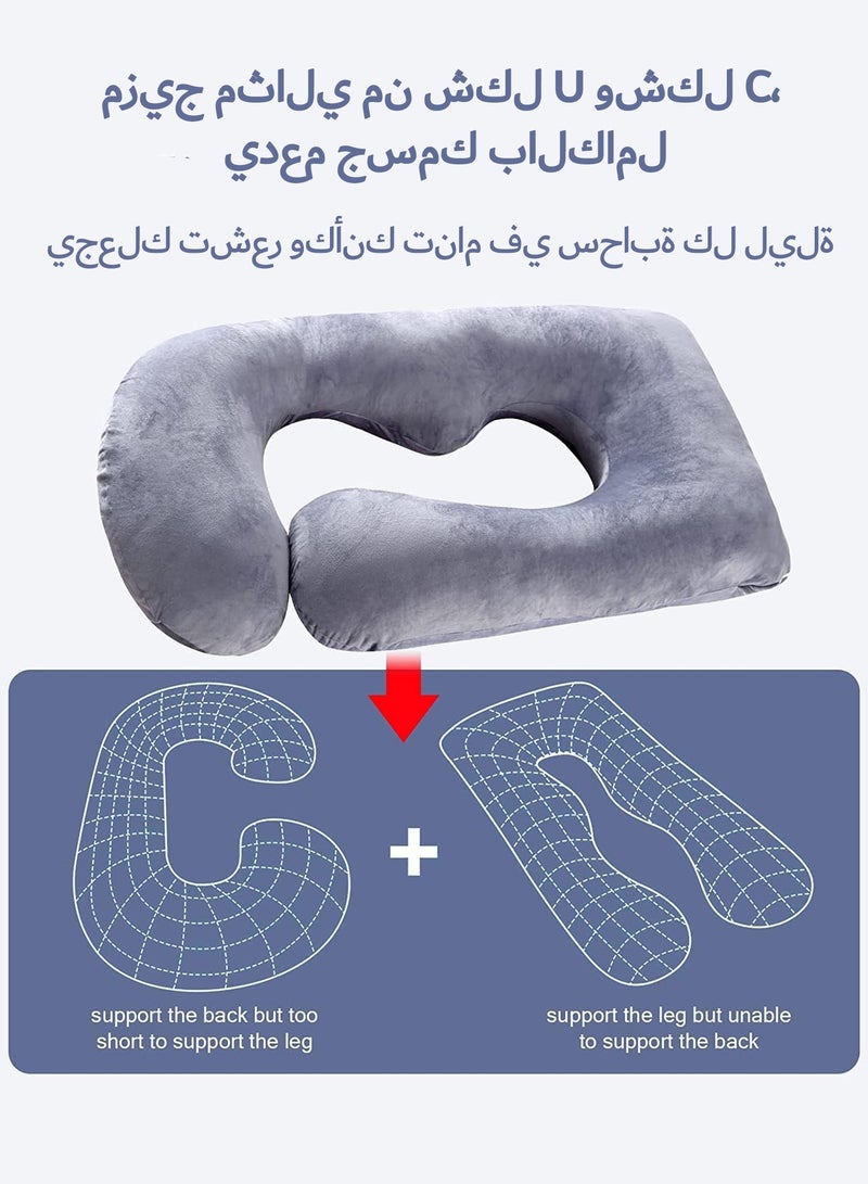 مخدة حوامل، وسادة حمل على شكل حرف U لدعم الأمومة لكامل الجسم (62 بوصة × 28 بوصة)، وسادة للحوامل بغطاء مخملي قابل للإزالة من القطن، مخدة دعم الأمومة لكامل الجسم - Image 3