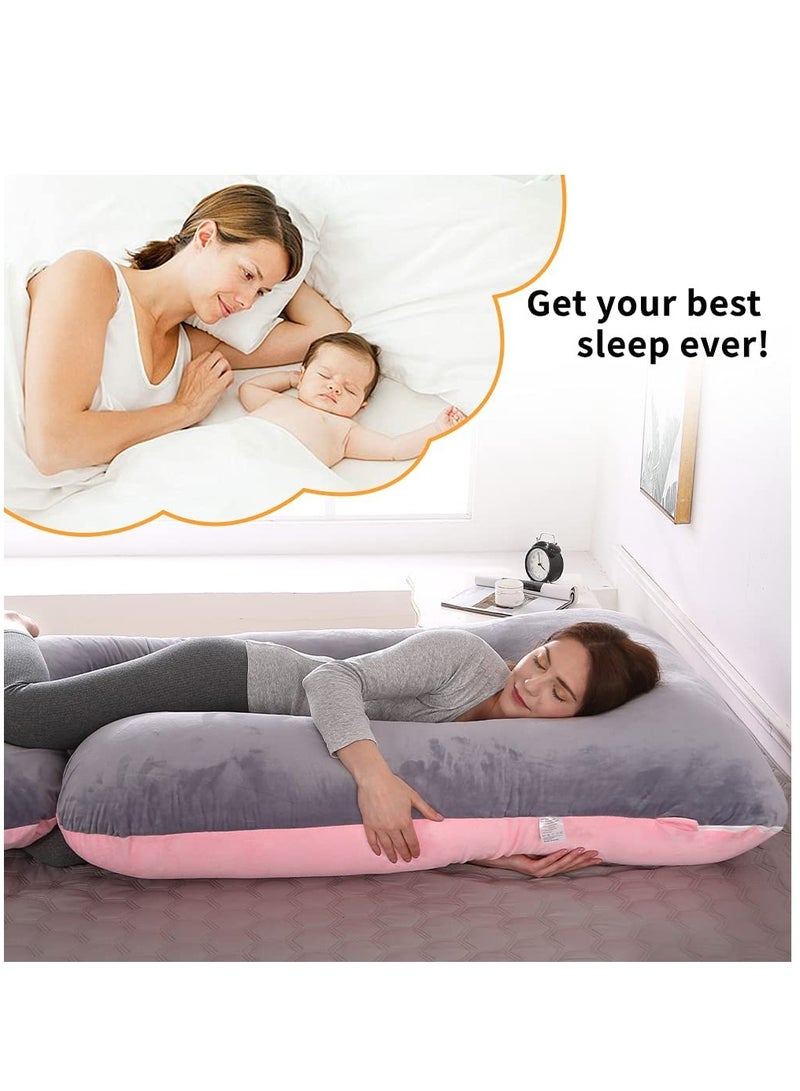 مخدة حوامل، وسادة حمل على شكل حرف U لدعم الأمومة لكامل الجسم (62 بوصة × 28 بوصة)، وسادة للحوامل بغطاء مخملي قابل للإزالة من القطن، مخدة دعم الأمومة لكامل الجسم - Image 4