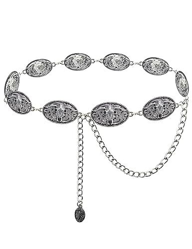 TOPACC Metal Cowgirl Chain Belts for Women Western Silver Longhorn Concho Chain Belt for Dresses Jean Rodeo Outfit Country Concert - Image 1