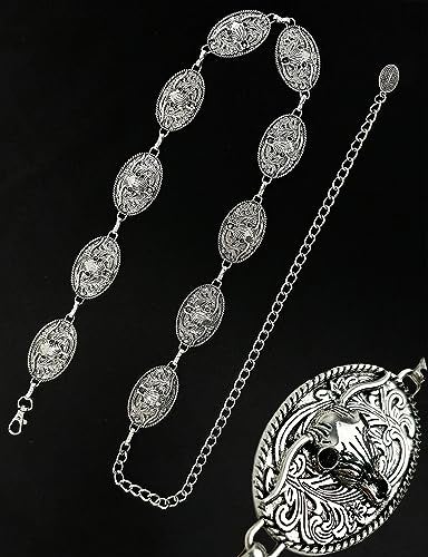 TOPACC Metal Cowgirl Chain Belts for Women Western Silver Longhorn Concho Chain Belt for Dresses Jean Rodeo Outfit Country Concert - Image 5