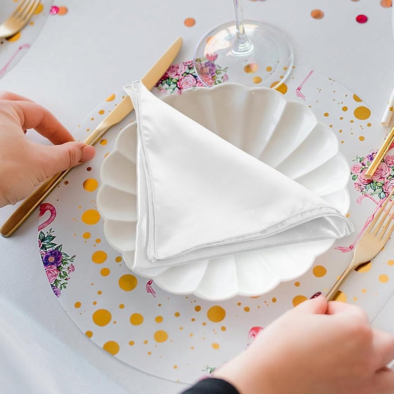 مناديل عشاء ساتان قابلة للغسل 8 قطع قماش ناعم ماص قابل لإعادة الاستخدام للمنزل والفندق أبيض - Image 5