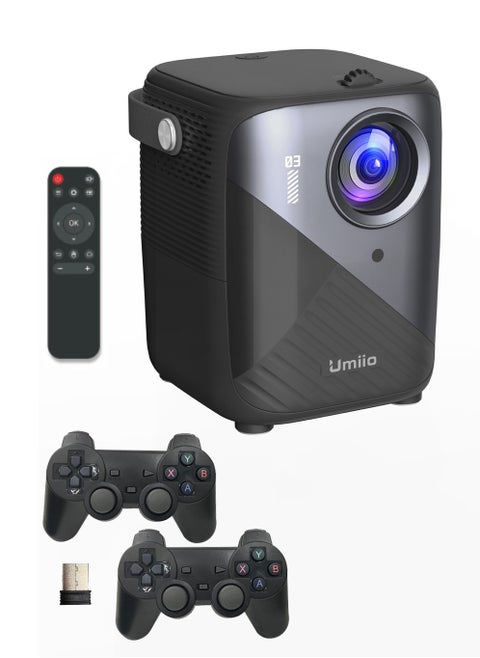 4K Portable Gaming Projector LED Light Source Bluetooth WiFi Android Screen Projector HDMI/USB/SD Supported with Remote and Two Wireless Game Controller