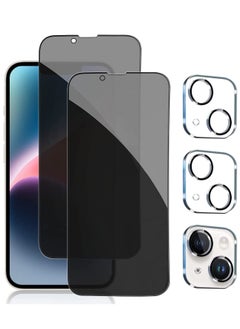 [2+2 Pack] iPhone 14 Plus Privacy Screen Protector with Camera Lens Protector Full Coverage Anti-Spy Tempered Glass Film 9H Hardness Upgrade Edge Protection Easy Installation Bubble Free Specially De