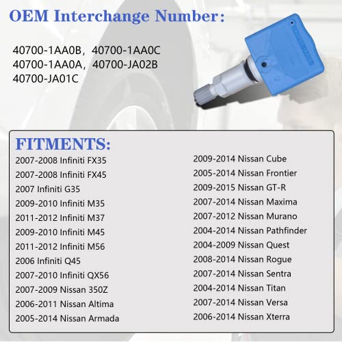 AdvanEX حساس ضغط الإطارات AdvanEX 315 ميجاهرتز متوافق مع نيسان 350Z GT-R ألتيما ماكسيما إنفينيتي M35 M45 QX56 FX35 FX45، مجموعة من 4 قطع - Image 2