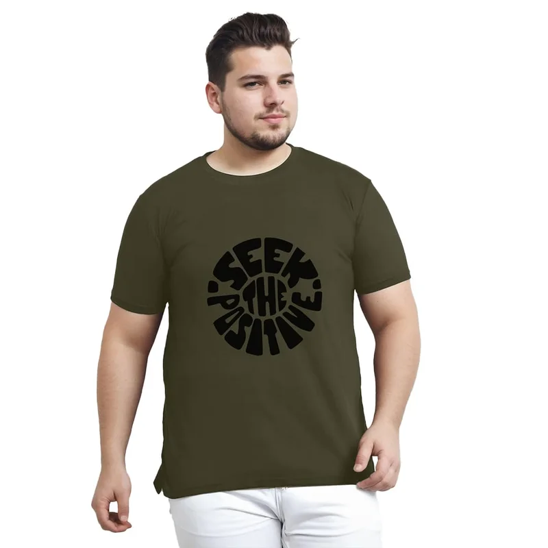 نوبيرو Men's Olive Green Typography T-Shirt