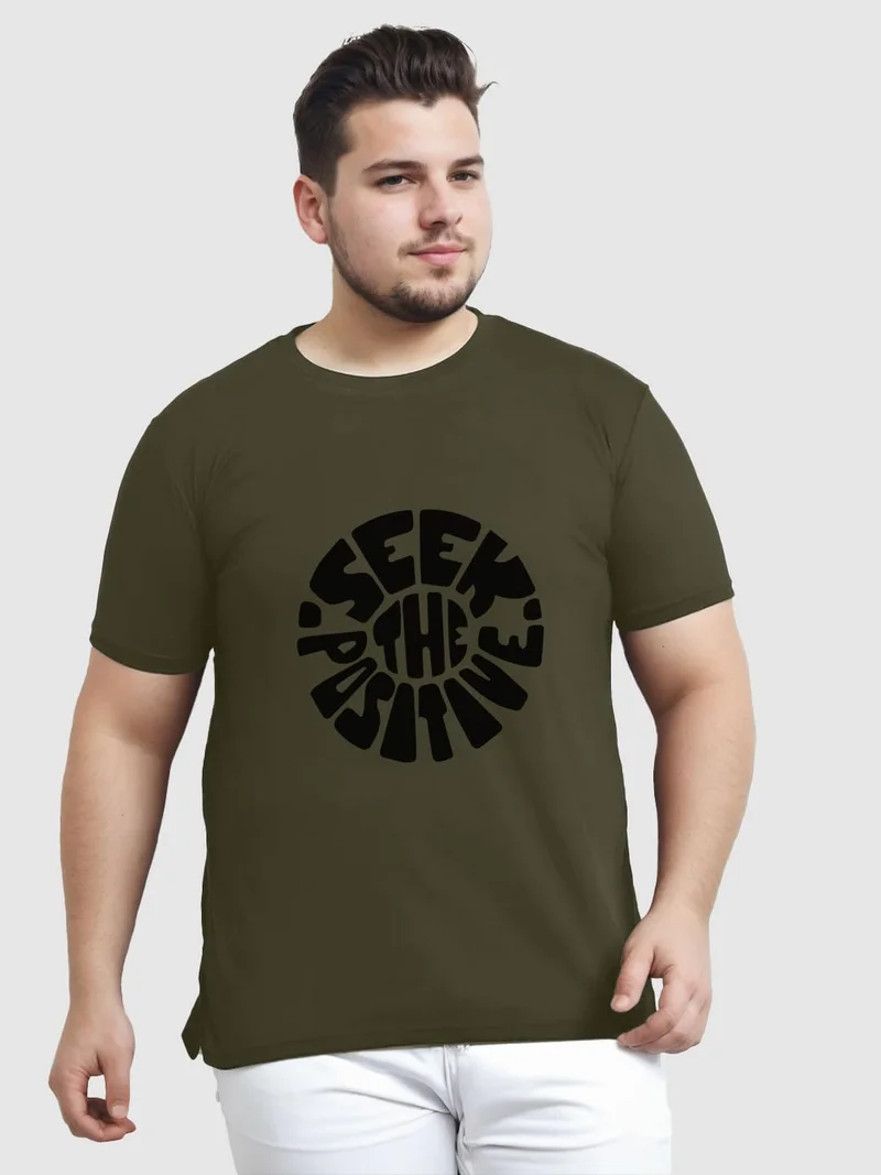 NOBERO Men's Olive Green Typography T-Shirt