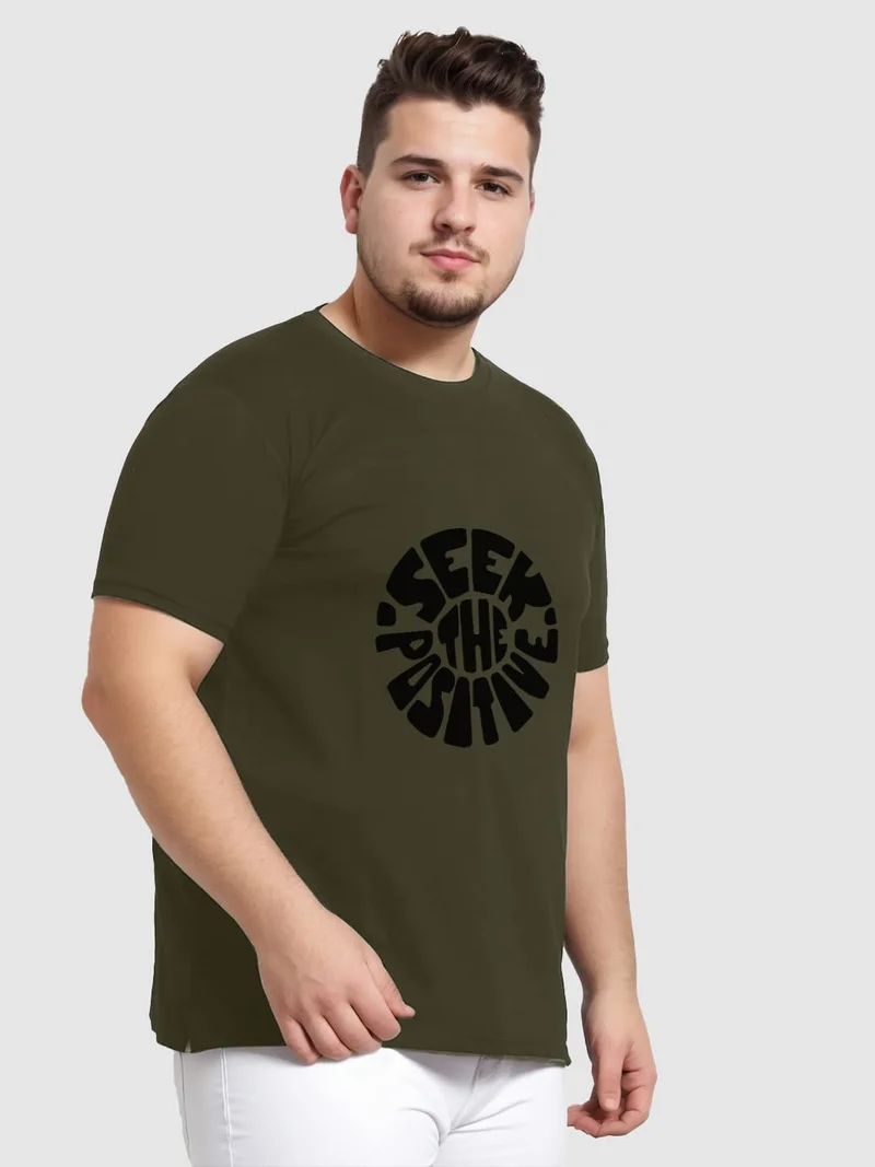 NOBERO Men's Olive Green Typography T-Shirt