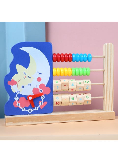 Children's Multifunctional Wooden Cartoon Animal Clock Computing Rack Early Childhood Education Educational Math Add And Subtract Computing Toys-Color:[cock Calculation Stand] Moon Model