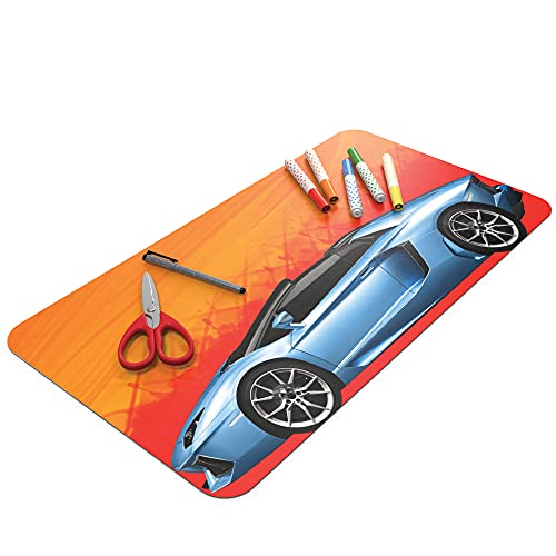 Uncommon Desks Kid's Desk Mat - for Schoolwork Arts & Crafts - Fun Computer & Mouse Pad Blotter - Washable Table Cover - Student School Organizer - Cute Office, Home, School Supplies - Car Design - Image 1