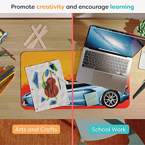 Uncommon Desks Kid's Desk Mat - for Schoolwork Arts & Crafts - Fun Computer & Mouse Pad Blotter - Washable Table Cover - Student School Organizer - Cute Office, Home, School Supplies - Car Design - Image 3