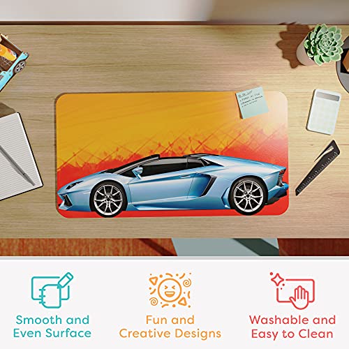 Uncommon Desks Kid's Desk Mat - for Schoolwork Arts & Crafts - Fun Computer & Mouse Pad Blotter - Washable Table Cover - Student School Organizer - Cute Office, Home, School Supplies - Car Design - Image 2