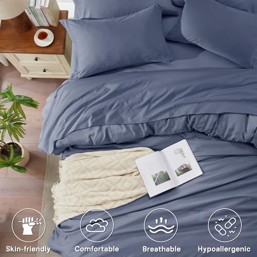 Anluoer Grayish Blue Queen Comforter Set 7 Pieces, Bed in a Bag with Sheets, All Season Bedding Sets with 1 Comforter, 2 Pillow Shams, 2 Pillowcases, 1 Flat Sheet, 1 Fitted Sheet - Image 4