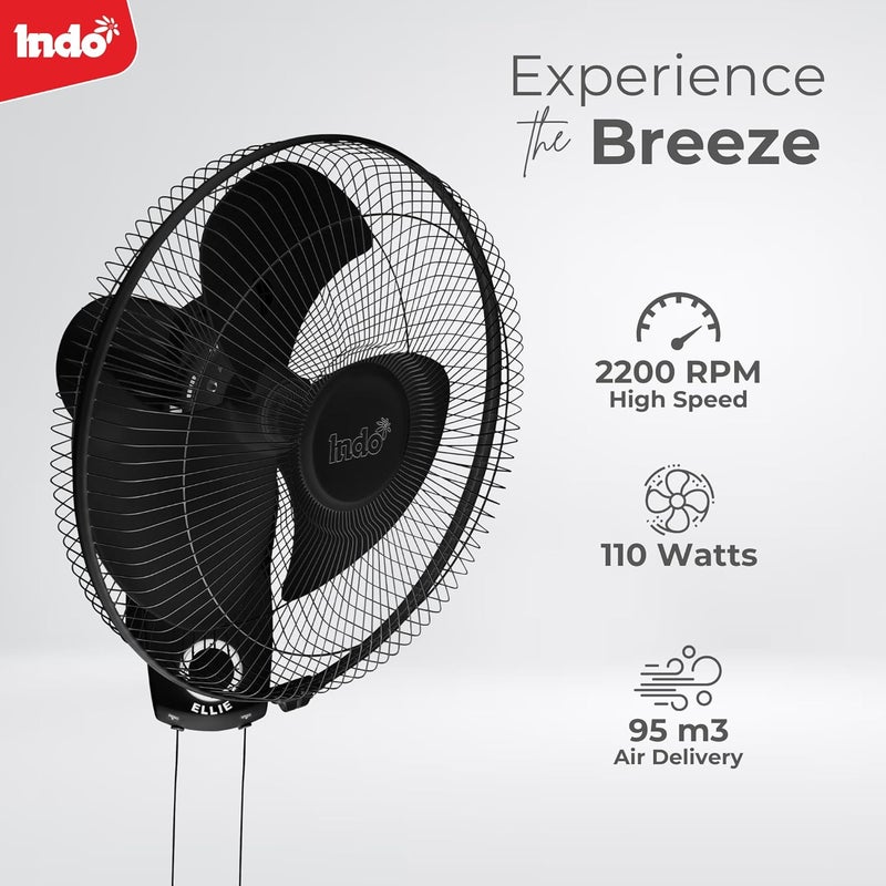 Indo Indo 400 mm High Speed Wall fan for Home Office Pack of 2 Fans 16 inch Blade Sweep Powerful Motor 3 SPeed Settings Smooth Oscilations 2 Years Warranty Black Plus White  - Image 2