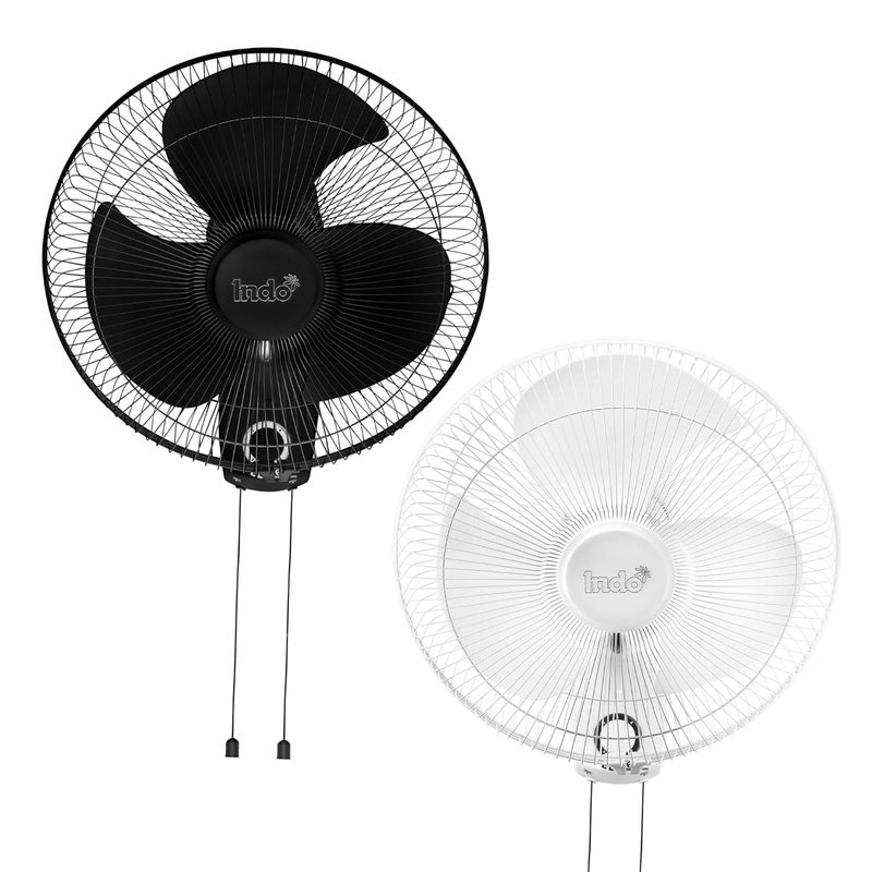 Indo Indo 400 mm High Speed Wall fan for Home Office Pack of 2 Fans 16 inch Blade Sweep Powerful Motor 3 SPeed Settings Smooth Oscilations 2 Years Warranty Black Plus White  - Image 1