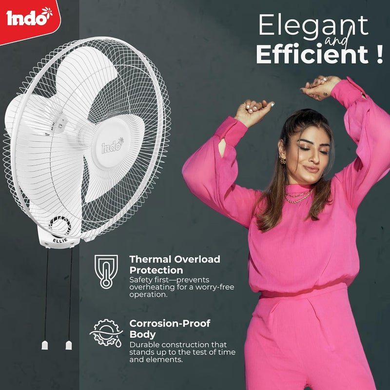 Indo Indo 400 mm High Speed Wall fan for Home Office Pack of 2 Fans 16 inch Blade Sweep Powerful Motor 3 SPeed Settings Smooth Oscilations 2 Years Warranty Black Plus White  - Image 3