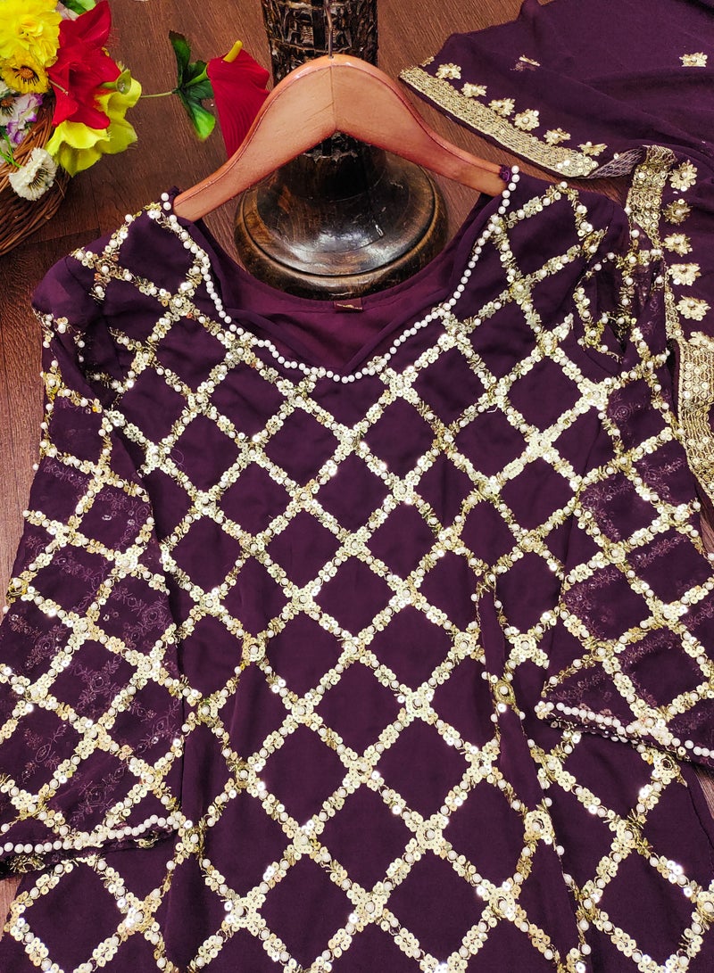 Super Asian Heavy Fox Georgette Sequence Embroidered Top with Rivet Moti Work, Paired with Micro Fabric Pants & Dupatta – Complete Stylish Set  - Image 2