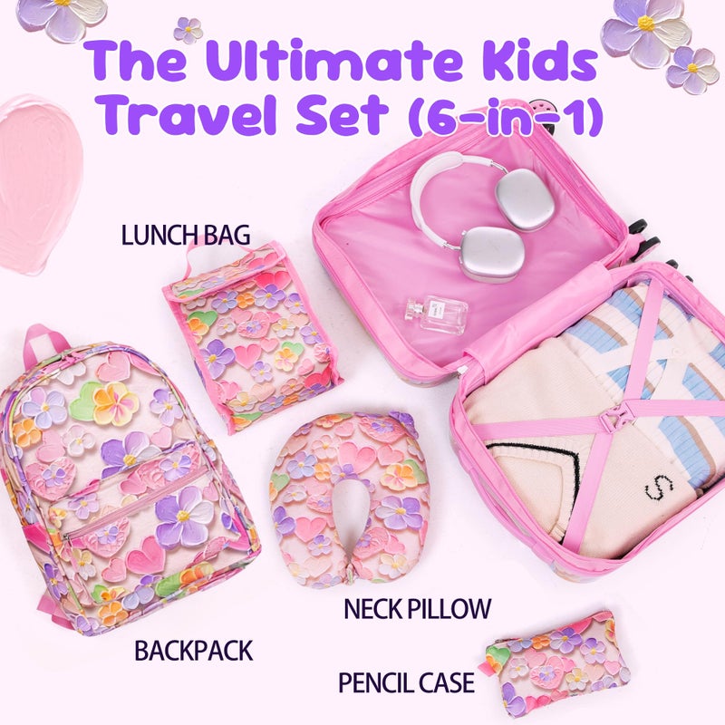 Rosamo Kidâ€™s Luggage Set 6 Piece Suitcase Set 16â€™â€™ Hardside Luggage with Spinner Wheels Girls Boys Carry on Luggage Travel Rolling Luggage Airline Approved - Image 4