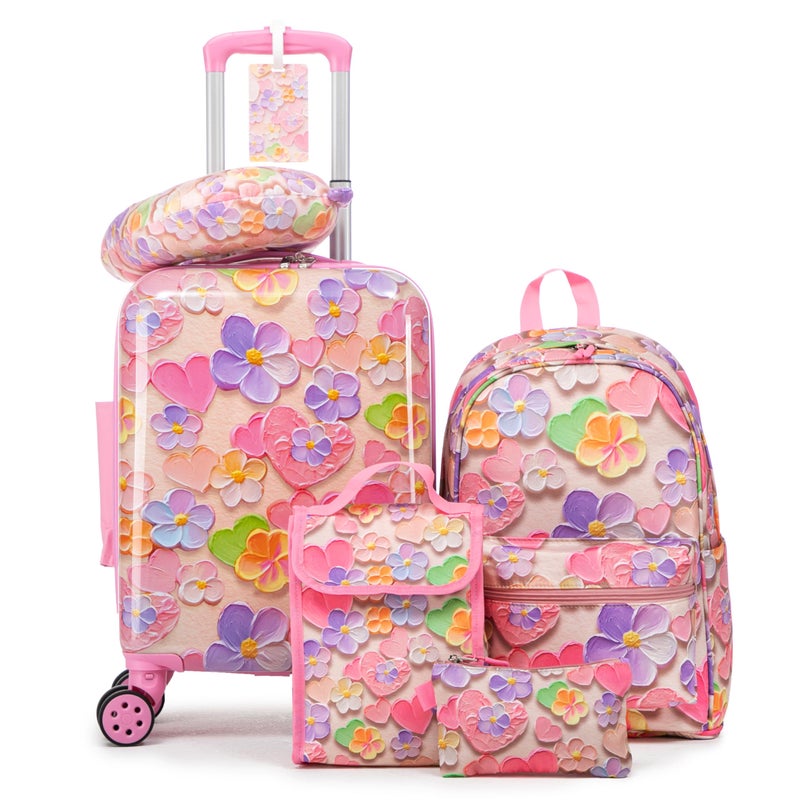 Rosamo Kidâ€™s Luggage Set 6 Piece Suitcase Set 16â€™â€™ Hardside Luggage with Spinner Wheels Girls Boys Carry on Luggage Travel Rolling Luggage Airline Approved - Image 1