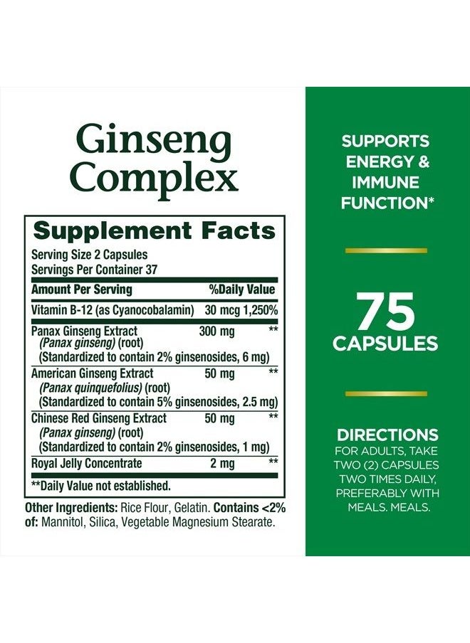 NATURE'S BOUNTY - Ginseng by Nature's Bounty, Ginseng Complex Capsules Supports Vitality & Immune Function, 75 Capsules - Image 1