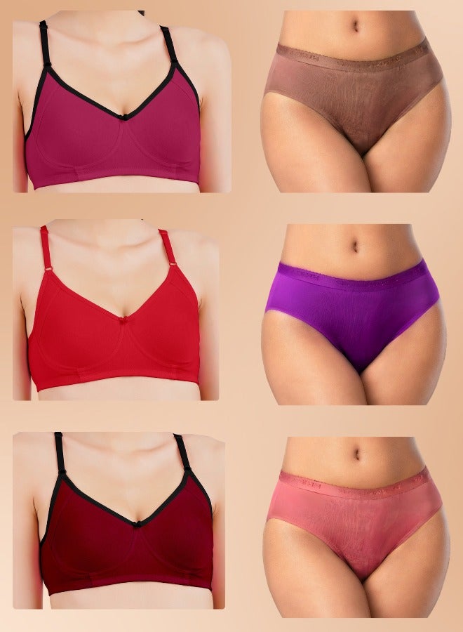 BRIDA Brida Ladies Cotton Full Coverage Non-Padded Bra & Solid Panties Combo - Celebra Mould & Bella (Colours & Print May Vary)  - Image 1