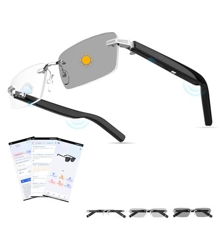 Jacuate AI Smart Bluetooth Glasses for Men and Women with Chat GPT, Translation Glasses with 115 Languages and Rimless Photochromic Lens, Hands-Free Calls, UV Protection Translator Sunglasses for Music, work - Image 1