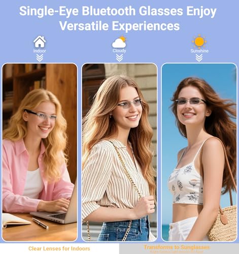 Jacuate AI Smart Bluetooth Glasses for Men and Women with Chat GPT, Translation Glasses with 115 Languages and Rimless Photochromic Lens, Hands-Free Calls, UV Protection Translator Sunglasses for Music, work - Image 3