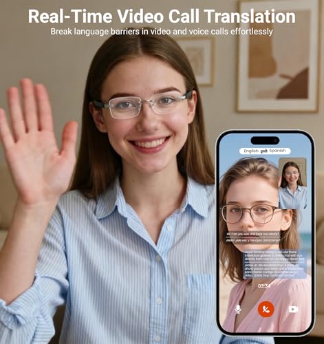 Jacuate AI Smart Bluetooth Glasses for Men and Women with Chat GPT, Translation Glasses with 115 Languages and Rimless Photochromic Lens, Hands-Free Calls, UV Protection Translator Sunglasses for Music, work - Image 4