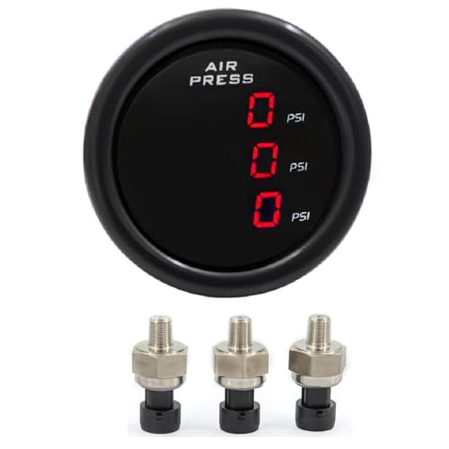ZHSYMX LCD Three Pressure Air Pressure Gauge 290 PSI Air Pressure Gauge Kit- for Air Ride Suspension Systems -2Inch 0-290PSI with 3Pcs 1/8NPT Sensors and 16.5ft Sensor Cable LCD Red - Image 1